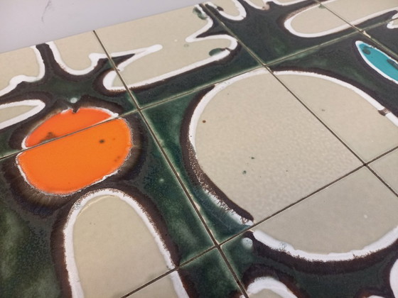 Image 1 of Vintage coffee table from the 60s and 70s in ceramic, chrome metal and wood