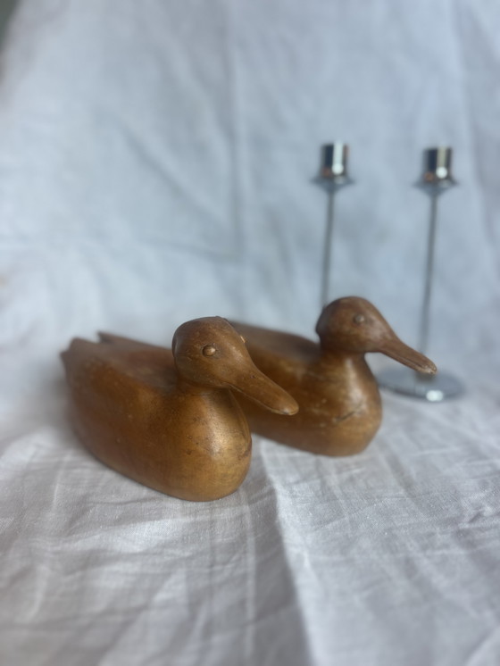 Image 1 of Houten vintage eenden koppel lokeend prachtig mooi huwelijkscadeau handgemaakt