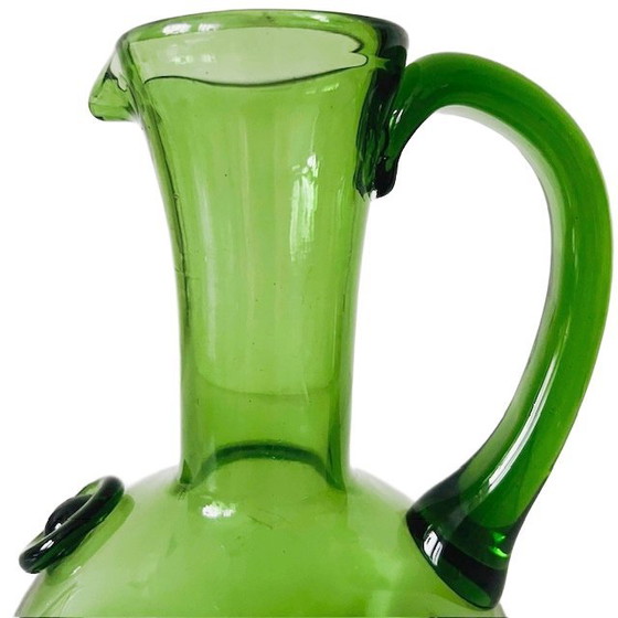 Image 1 of Vintage mid-century French hand-blown seal-shaped green glass jug, 1970s