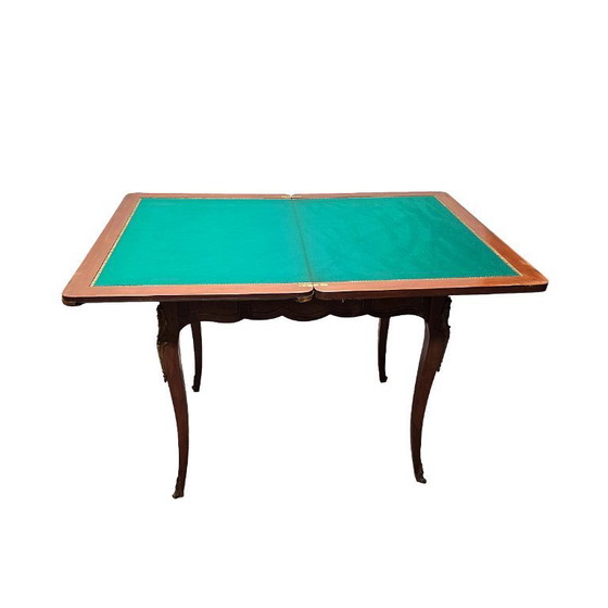 Image 1 of Table de jeu française de style Louis XV avec marqueterie, années 1960