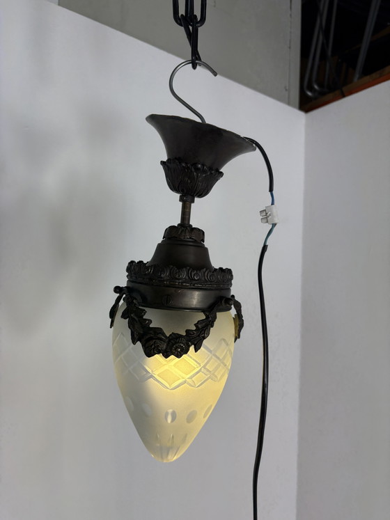 Image 1 of Art Nouveau French Old Ceiling Lamp Flower Decor