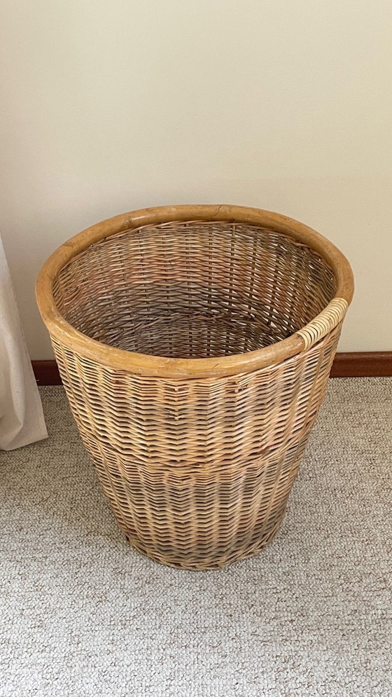 Image 1 of Grand PANIER Vintage OSIER Cerclé Bois