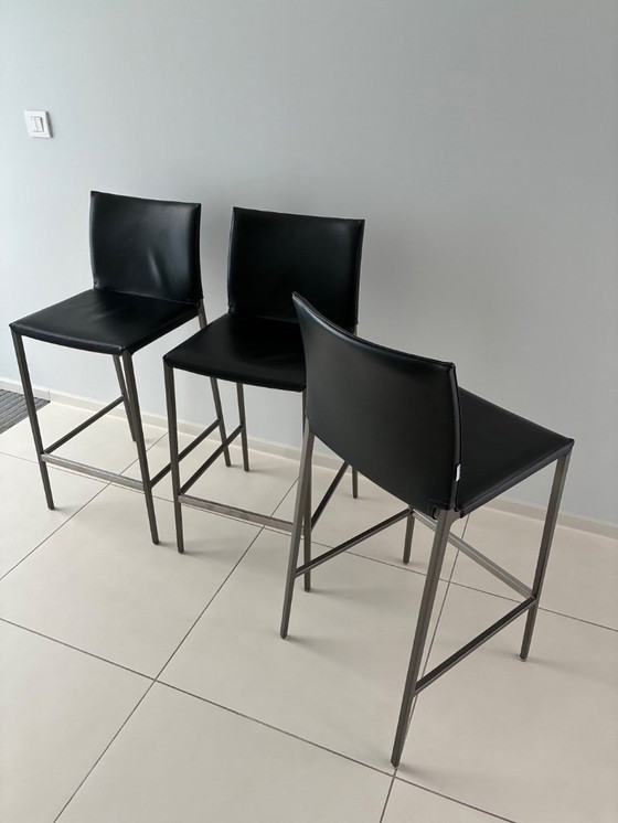 Image 1 of 3x Taburete de bar Zanotta Lio - cuero negro