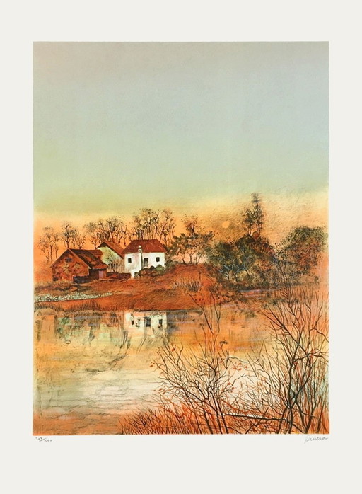 Antonio RIVERA Coucher de soleil Signierte Lithographie 1990