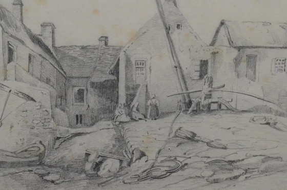 Scuola Francese 1840 Disegno Antico a Matita di un Villaggio Costiero e Barche da Pesca – Dipinti e disegni (photo 5 of 6)