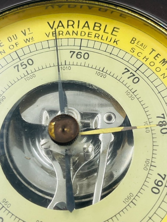 Image 1 of Vintage wall barometer in wood and brass-plated metal from the 1960s