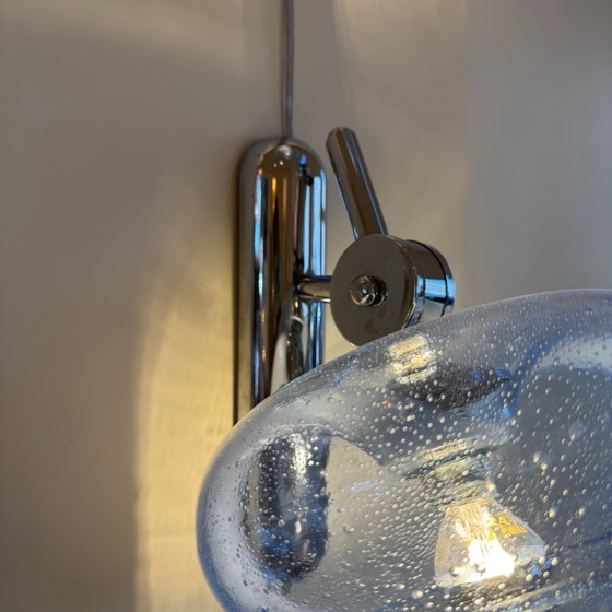 Image 1 of Italiaanse chromen wandlampen met blauw bubbelglas
