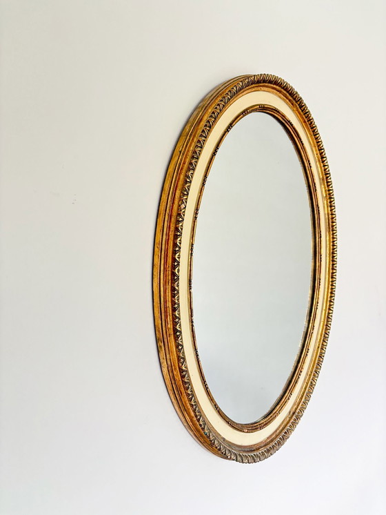 Image 1 of Pair of Oval Mirrors with Gold Finish, Italy, 1950s