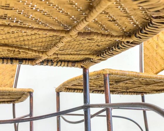 Image 1 of Set van 4 vintage rattan bistrostoelen – USA jaren ’50 – in stijl van Frederick Weinberg