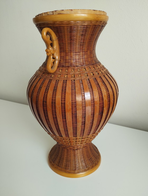 Image 1 of Bruin geweven rieten vaas Zhejiang Handicrafts