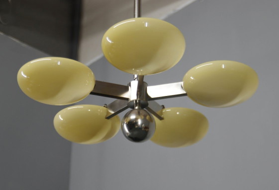 Image 1 of Uitzonderlijke Art Deco functionalistische kroonluchter met vernikkelde afwerking, jaren 1930