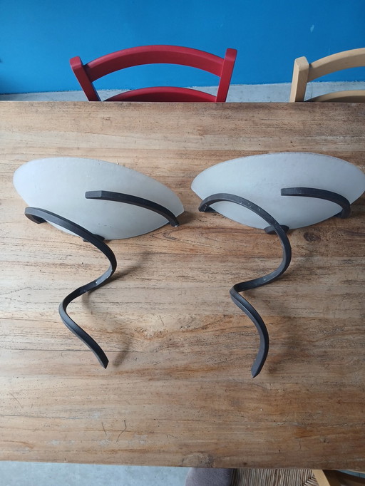 Huge Pair Of Art Deco Style Wrought Iron Sconces