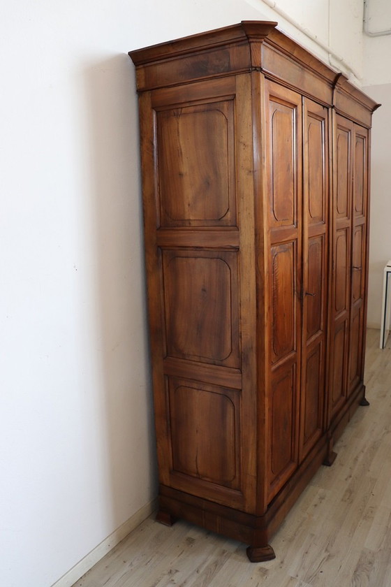 Image 1 of Large Wardrobe 4 Doors in Solid Walnut, Italy 19th Century