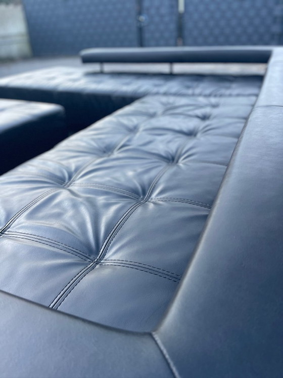 Image 1 of Montèl Cipriani design hoekbank zwart leer met hocker – Iconisch Nederlands design – Premium zwart lederen comfort