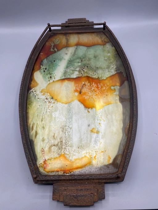 Gran bandeja Art Déco de hierro martillado firmada Germonde, circa 1930