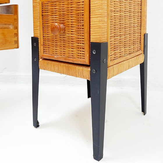 Image 1 of Pair of small vintage wicker chests of drawers with five drawers