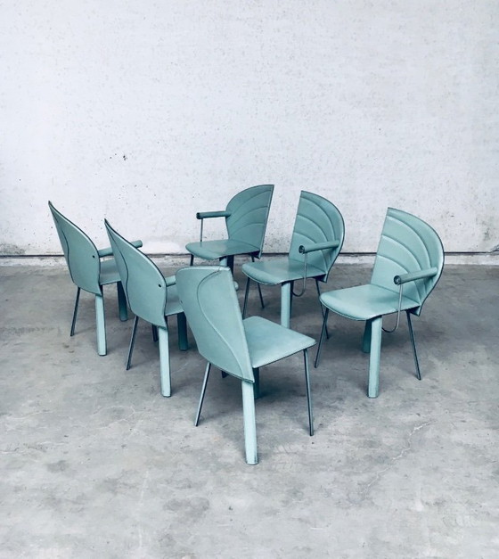 Image 1 of Postmodern Design Leather Dining Chair set by Mario Morbidelli for Naos, Italy 1980's
