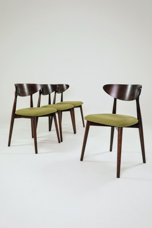 Dining Chairs set of 4 Dark wood, Green Wool Upholstery