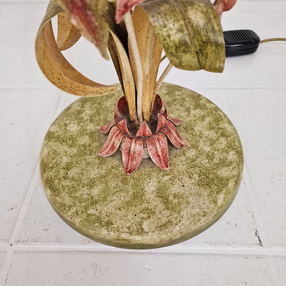 Image 1 of Italian Floor Lamp with Metal Stems, Leaf Details and Murano Glass Flower Shades