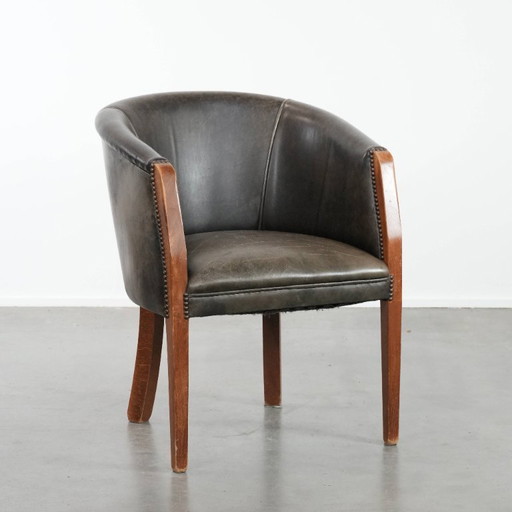 Sedia a vasca/sedia laterale in pelle di mucca e legno con una combinazione di colori bella e robusta