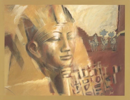 Sumi: "Pharaoh and Caravan." Signed in the plate.