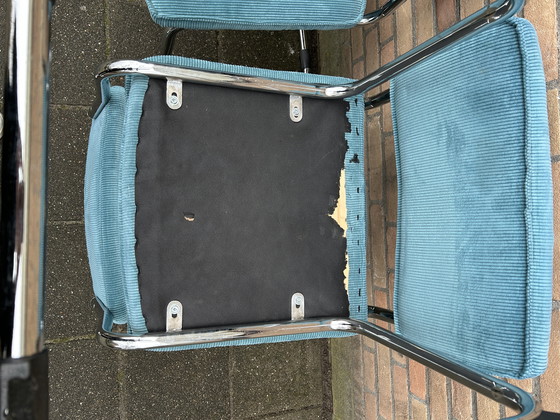 Image 1 of 3 sedie in tessuto a coste con struttura tubolare cromata