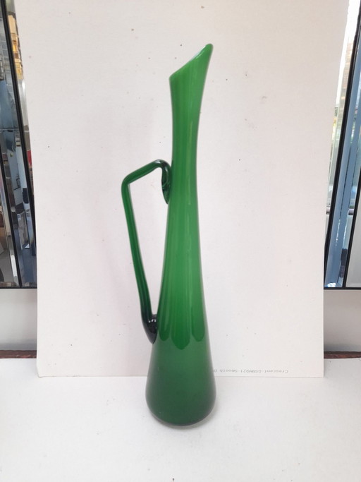 Very large decorative green opaline carafe