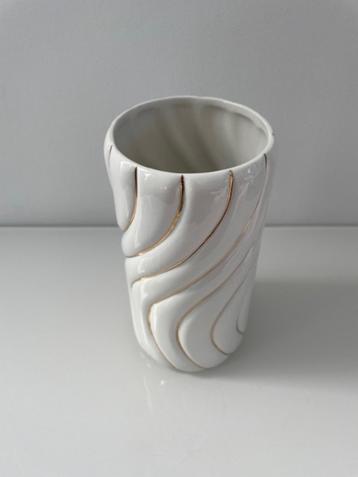 Vintage Italian vase Rigoni white/gold ceramic