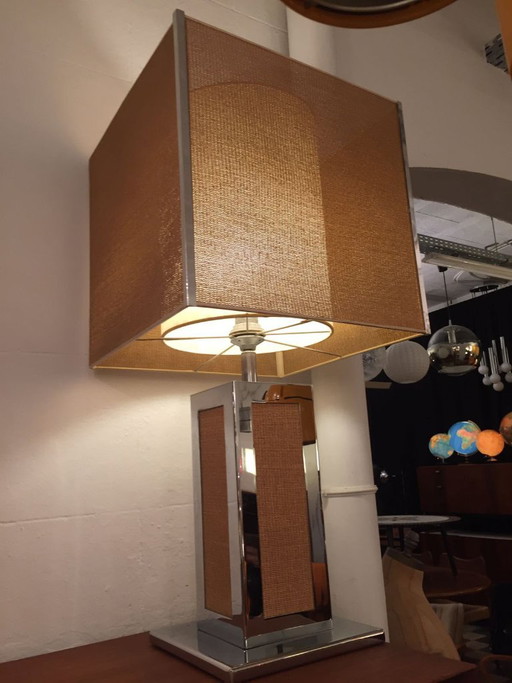 Lampada da tavolo in cromo e canna degli anni '70