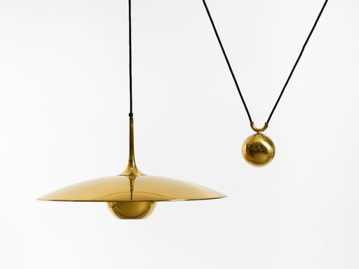 Grande suspension Florian Schulz Onos 55 originale en laiton des années 1980 avec système de poulie réglable