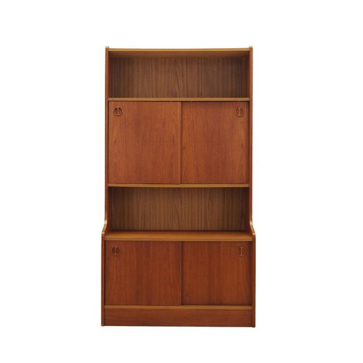 Dänisches Bücherregal aus Teakholzfurnier mit Schiebetüren, 1970er Jahre