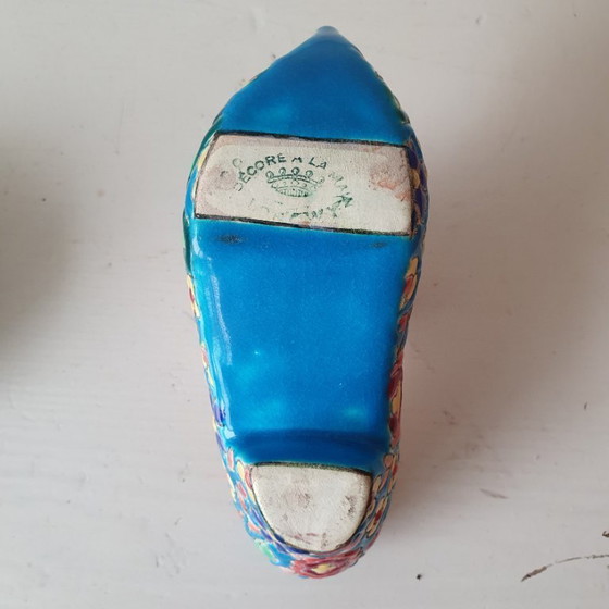 Image 1 of Seltener Longwy-Holzschuh – handbemalt mit Cloisonné-Stickerei
