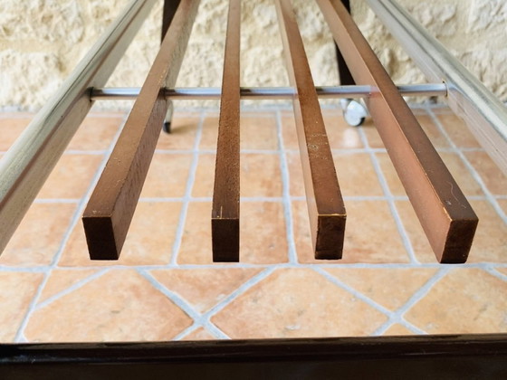 Image 1 of Vintage Glass and Brushed Metal Side Table on Wheels from Zuenelli, 1960s