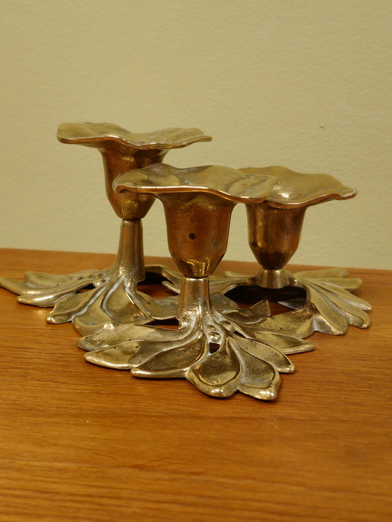 Image 1 of Vintage Brass Art Nouveau Candlestick Candle Holder