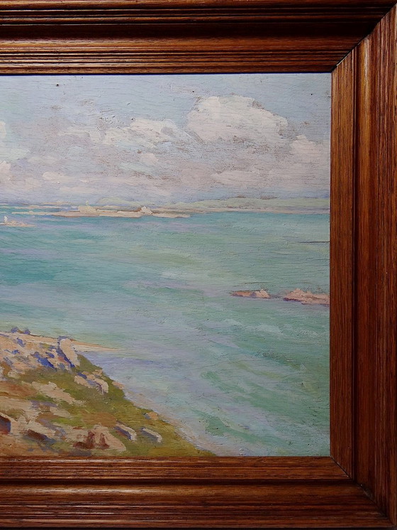Image 1 of Grand Paysage Marine Falaises Olieverf op paneel Ingelijst Paul Ruben (1882-1955)