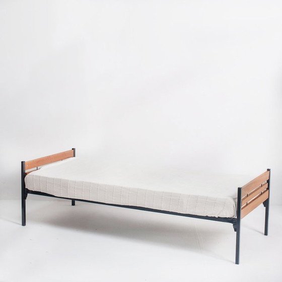 Mid-century vintage single bed or daybed. Produced by Dico Holland. Netherlands, 1970s., Metal, Wood, Black (photo 4 of 8)
