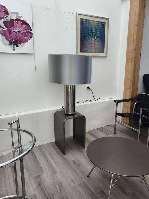 Important cylindrical chrome design lamp Italy 1970s
