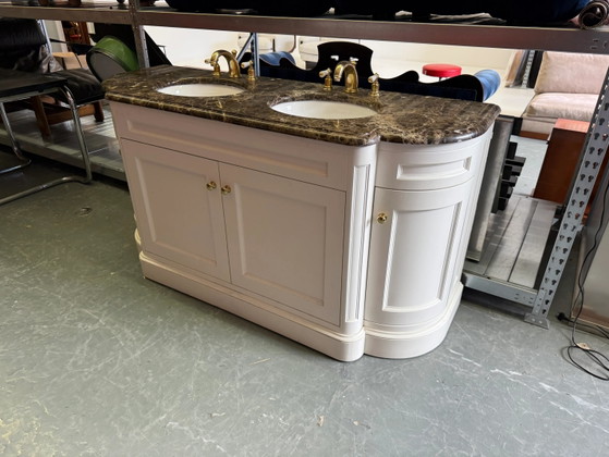 Classic Double Marble Top Bathroom Vanity & Gold Hardware – Storage cabinet (photo 2 of 12)