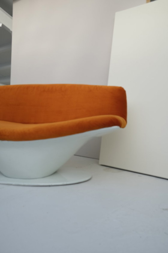 Image 1 of Space Age fiberglass sofa upholstered in orange velvet
