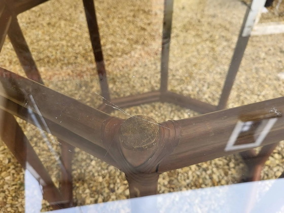 Bamboo-style wooden table with smoked glass top, 1970s – Dining tables (photo 6 of 8)