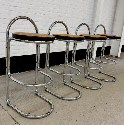 4 Vintage Italy Chrome Barstools