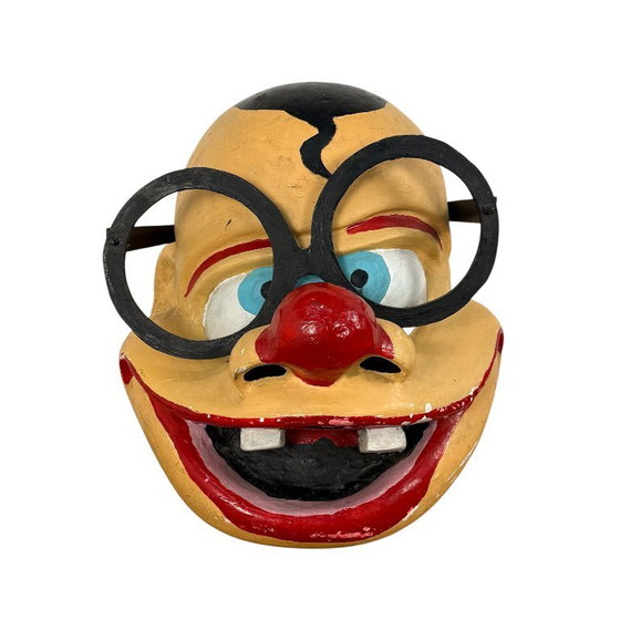 Image 1 of Testa da clown da carnevale vintage – grande decorazione in fibra di vetro per sfilate