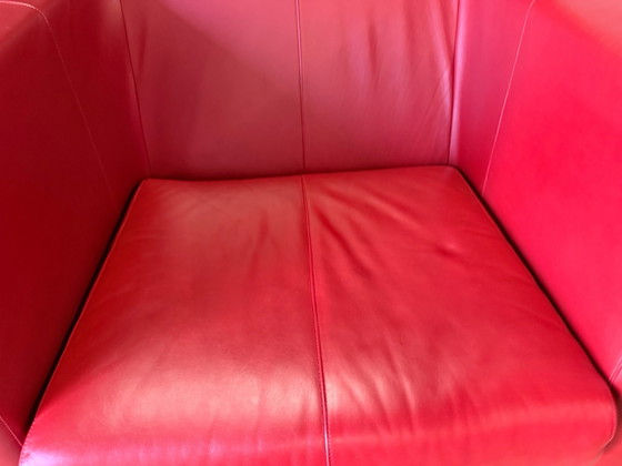Montis Kubik sofa + armchair – very good condition – red leather – Seating area (photo 3 of 5)