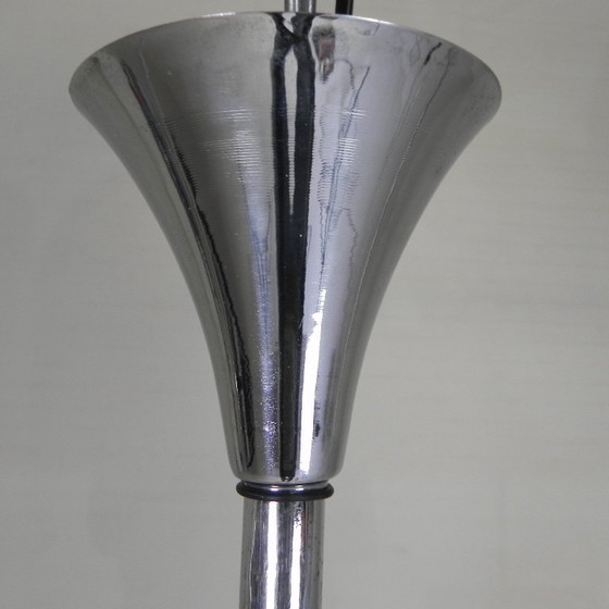 Image 1 of Art Deco pendant lamp with glass shade in a chrome frame, 1930s