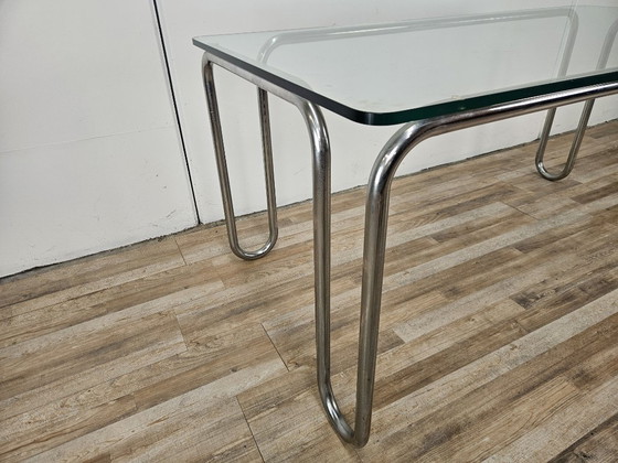 Image 1 of 1970s Bauhaus table in chromed tubular steel and glass
