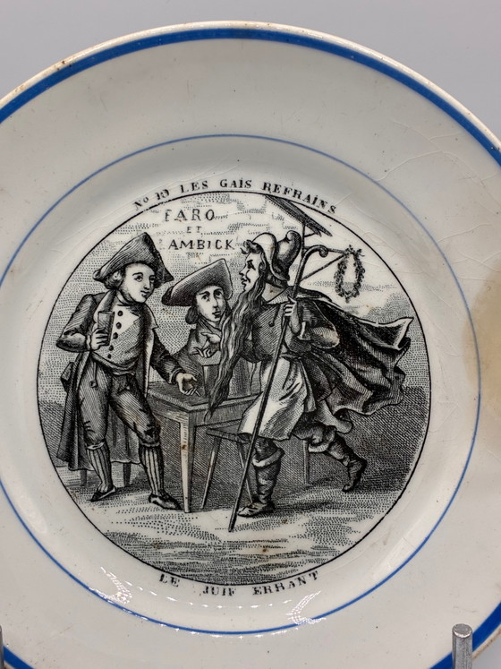 Antique speaking plate Clairfontaine 19th Century – The Merry Refrains No. 19 – Faro and Ambick – Crockery (photo 3 of 5)