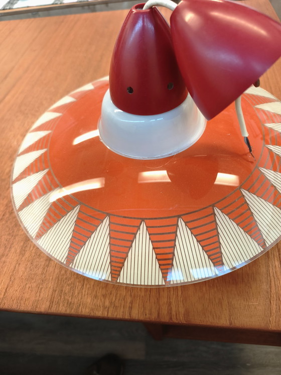 Image 1 of Lampada da soffitto in vetro anni '50 con motivo tipico del periodo