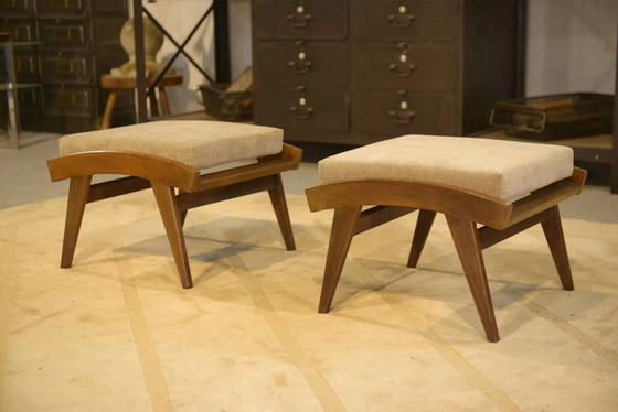 Scandinavian armchair and two 1960s ottomans. (photo 4 of 16)