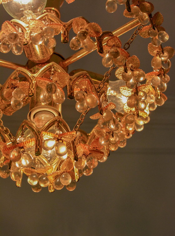 Lampadario vintage in vetro di Murano con frutta, 58 gocce, metallo dorato, 4 luci, anni '70 – Murano Glass (photo 10 of 10)