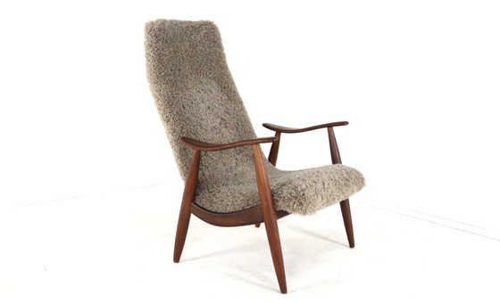Image 1 of Fauteuil vintage rembourré en tissu poilu, style milieu du siècle
